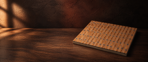 Stratum patterned material sample in an AI-assisted editorial still life.