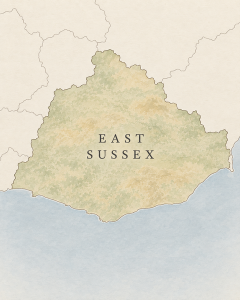 Illustrated overview of East Sussex and the Sussex coast