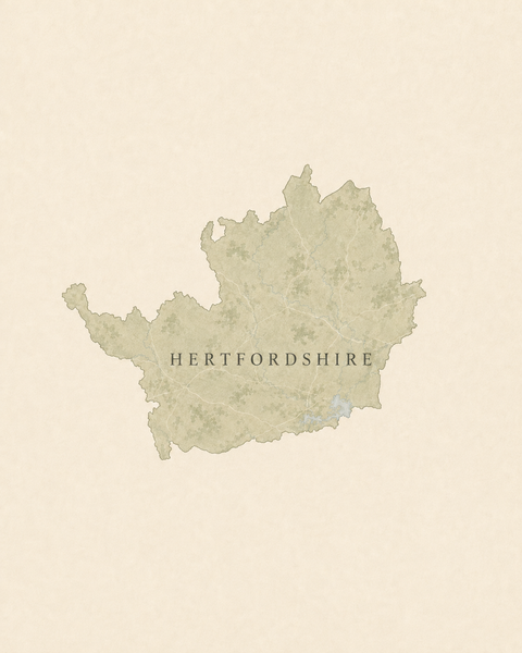 Editorial map illustration outlining Hertfordshire, England